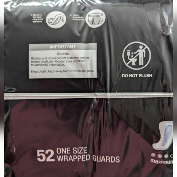 Men's Guards for Incontinence. CVS brand, maximum absorbency 52 wrapped guards - Picture 2 of 3